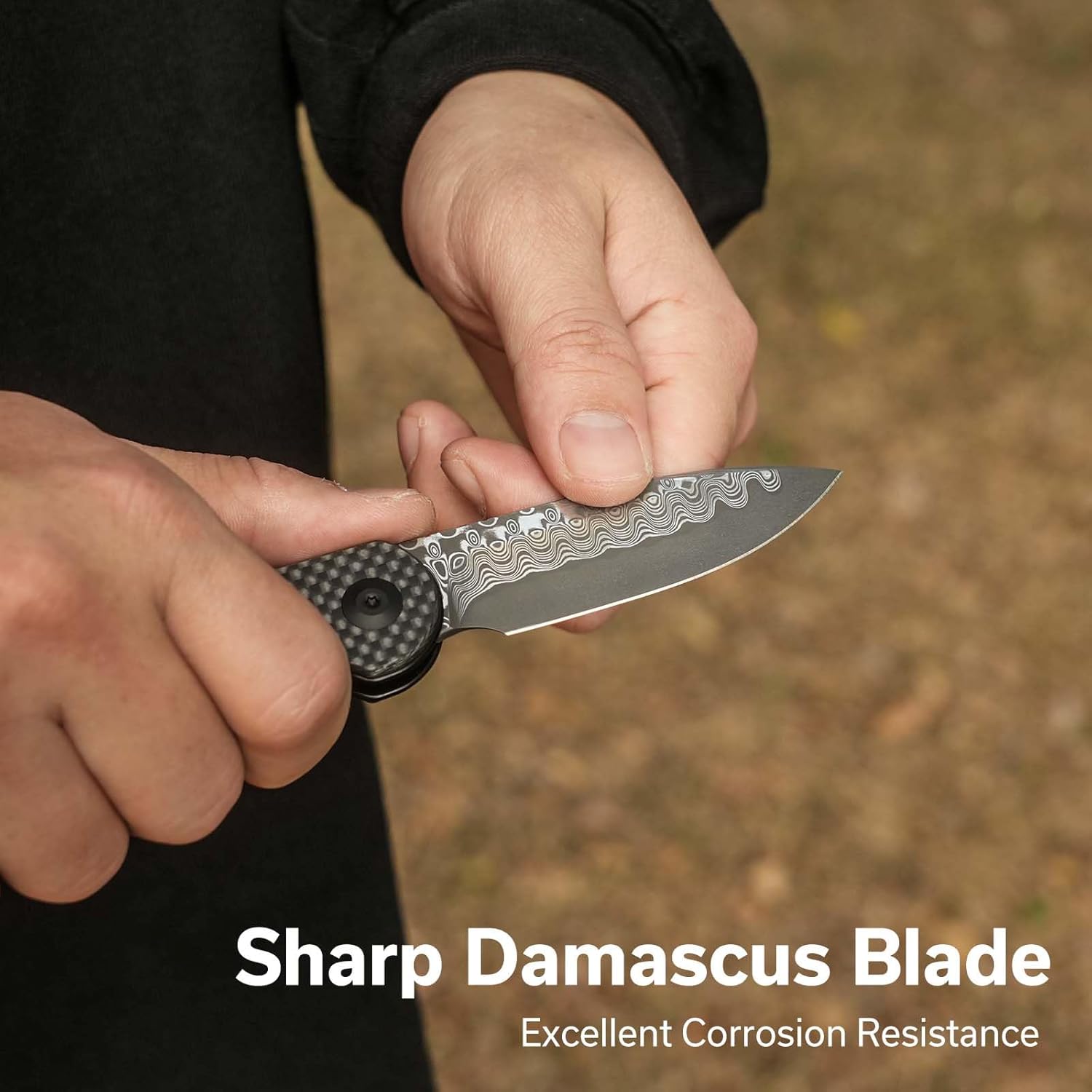 CIVIVI Elementum Slip Joint Pocket Knife for EDC, Folding Knife with 2.96" Damascus Blade Twill Carbon Fiber Handle