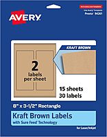 Avery Kraft Brown Rectangle Labels, Sure Feed Technology, 8" x 3.5", 30 Labels