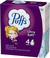 Puffs Ultra-Soft 2-Ply Facial Tissues, 56 Sheets/Box, Pack of 4