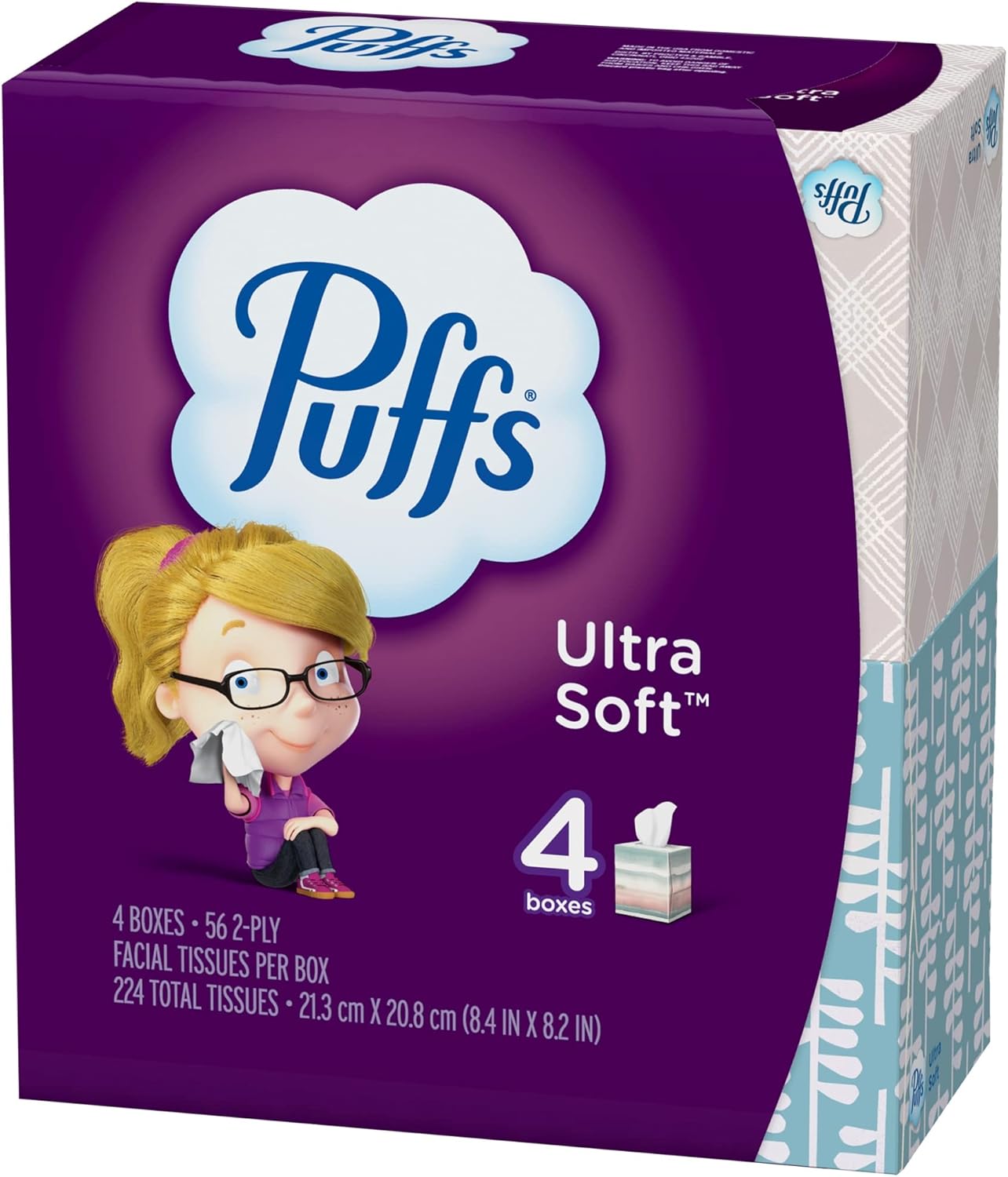 Puffs Ultra-Soft 2-Ply Facial Tissues, 56 Sheets/Box, Pack of 4