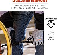 Ergodyne Nitrile Coated Work Gloves, Cut Resistant Level A3, Grip For Wet or Dry Enviroments, ProFlex 7031,Gray