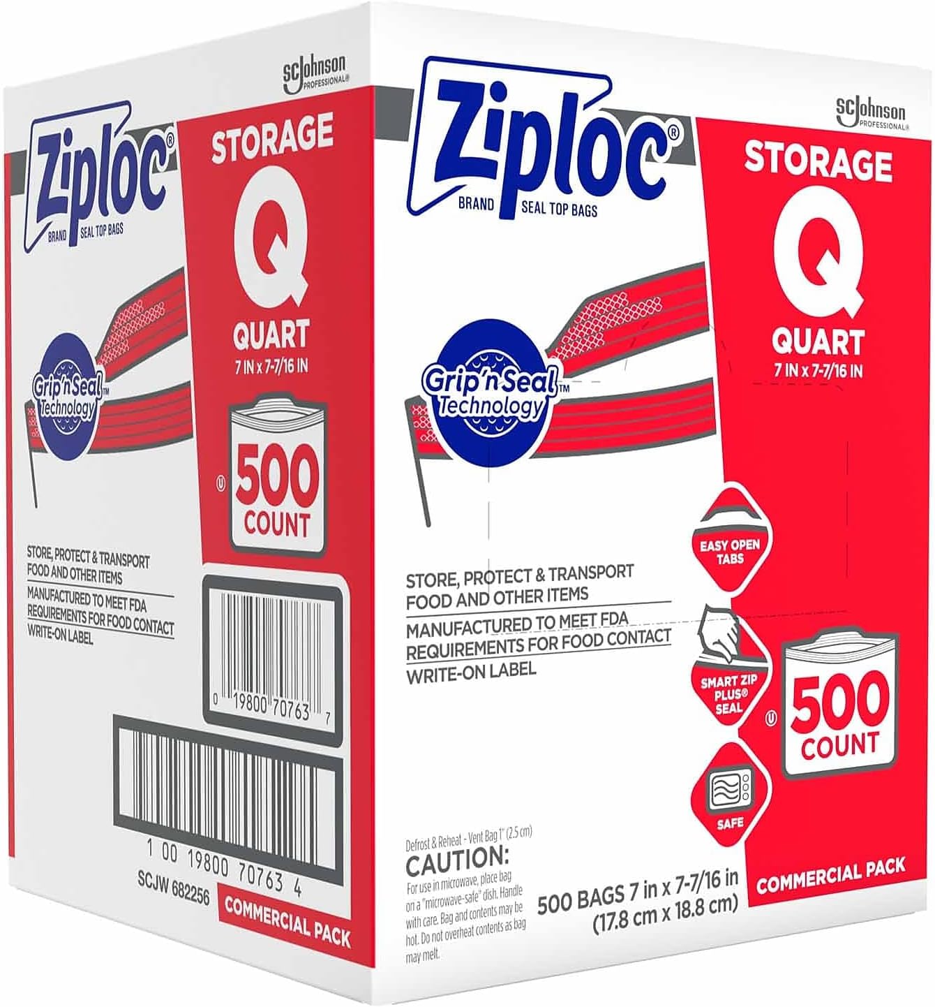 Ziploc Double Zipper Storage Bags, Quart, 500 Bags/Carton (682256)