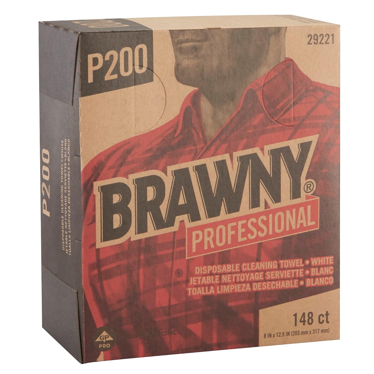 Brawny Professional P200 Disposable Cleaning Towel by GP PRO (Georgia-Pacific), 29221, 1/4-Fold, White