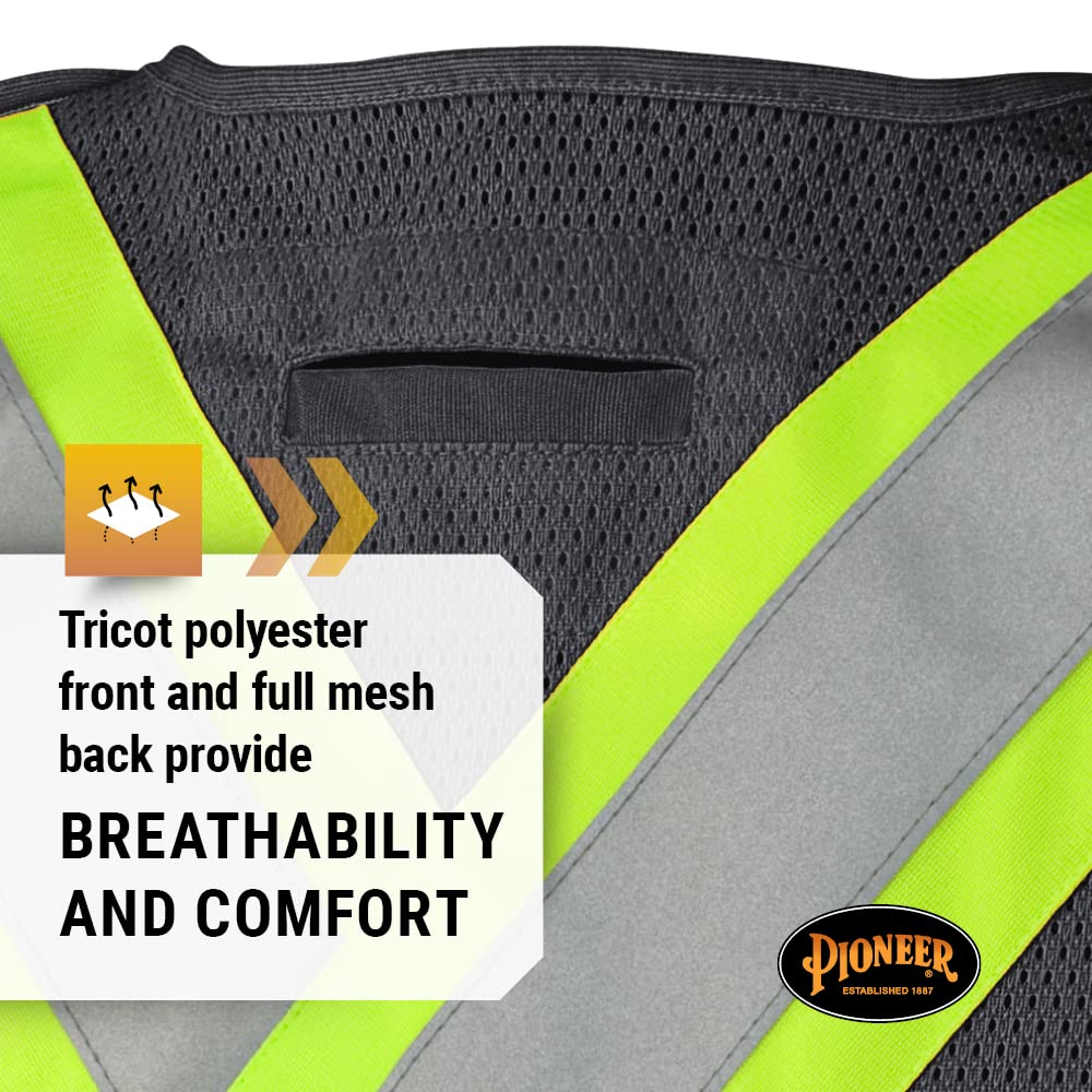 Pioneer Hi Vis Tear-Away Mesh Back Safety Vest - Reflective Tape, 4 Pockets
