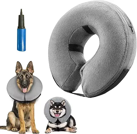 AOMDEXS 2pcs Collar Isabelino Perro, Dona para Perro Ajustable, Cono Inflable de Recuperación para Mascota, Evitar Mordida y Arañazo (Gris, Pequeño)