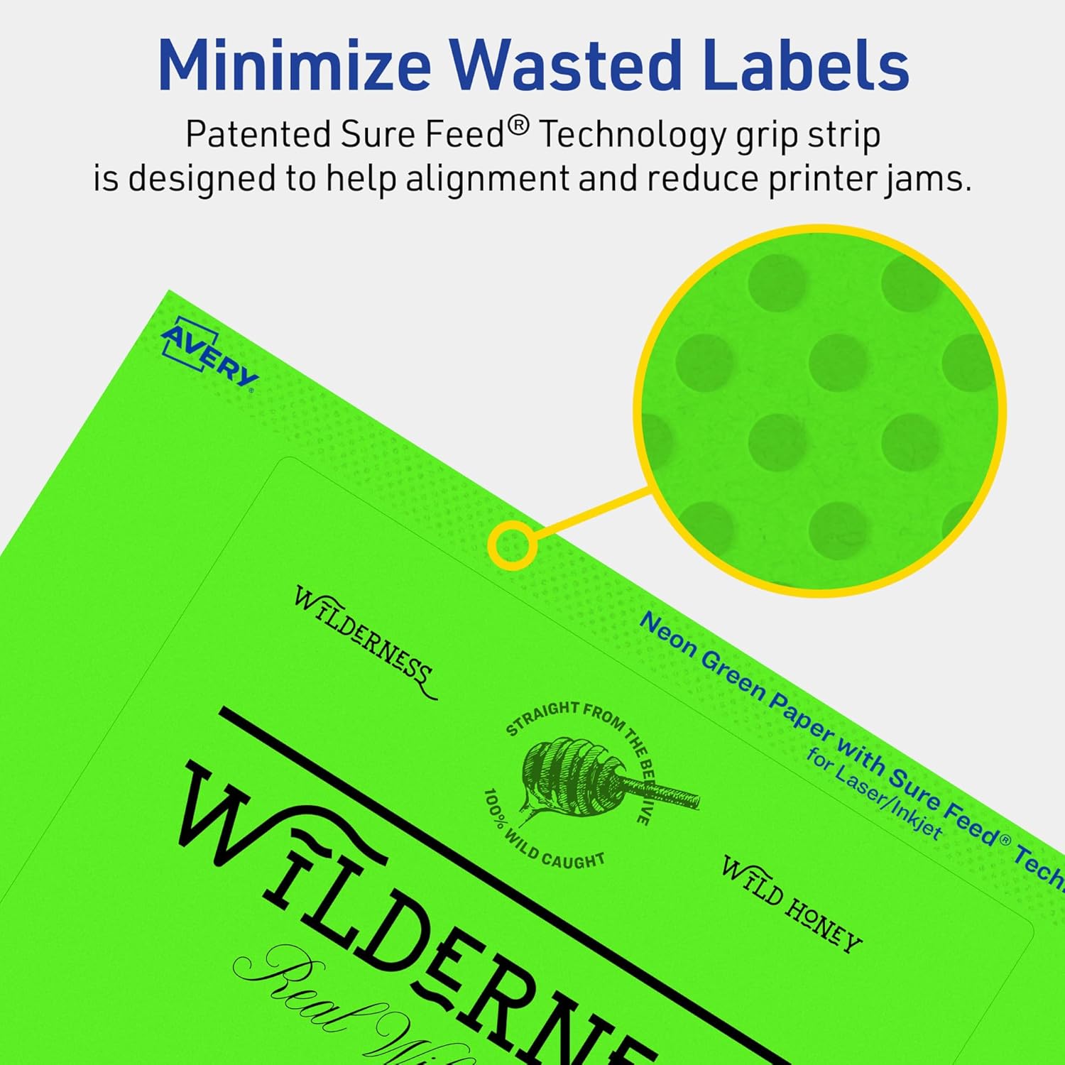 Avery Printable Rectangle Labels, Sure Feed Technology, 5" x 6", Neon Green, Laser/Inkjet Printable