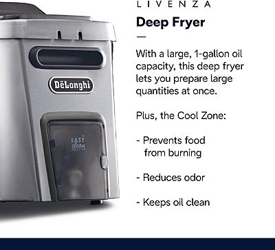 De’Longhi Livenza Deep Fryer with EasyClean System, Cool Zone, Adjustable Thermostat, Dishwasher-Safe Parts, Large Capacity, Easy Oil Draining, Stainless Steel