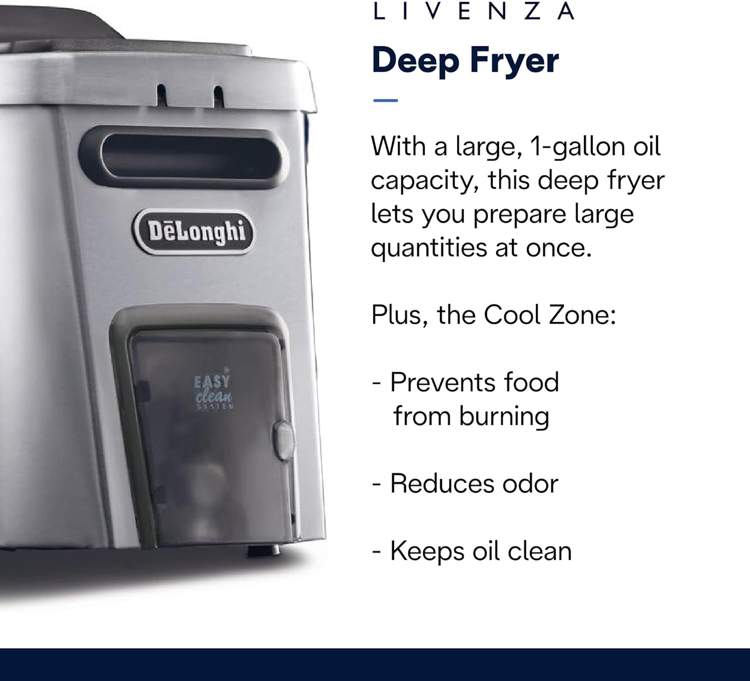 De’Longhi Livenza Deep Fryer with EasyClean System, Cool Zone, Adjustable Thermostat, Dishwasher-Safe Parts, Large Capacity