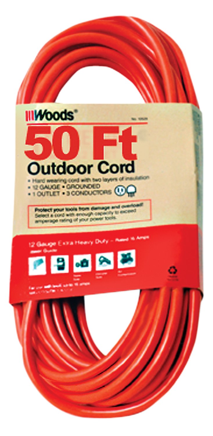 529 Outdoor Round Vinyl Extension Cord, 50', Orange