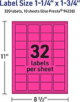 Avery Printable Rectangle Labels, Sure Feed Technology, 1-1/4" x 1-3/4", Neon Magenta, 320 Total