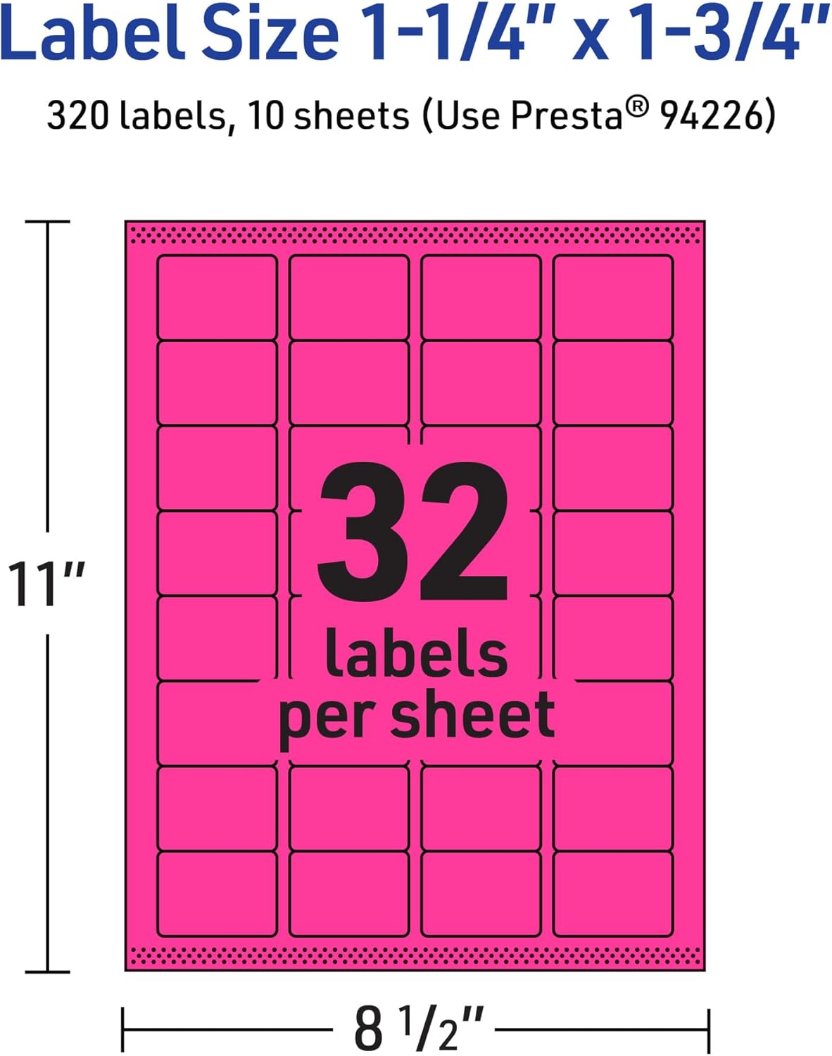 Avery Printable Rectangle Labels, Sure Feed Technology, 1-1/4" x 1-3/4", Neon Magenta, 320 Total