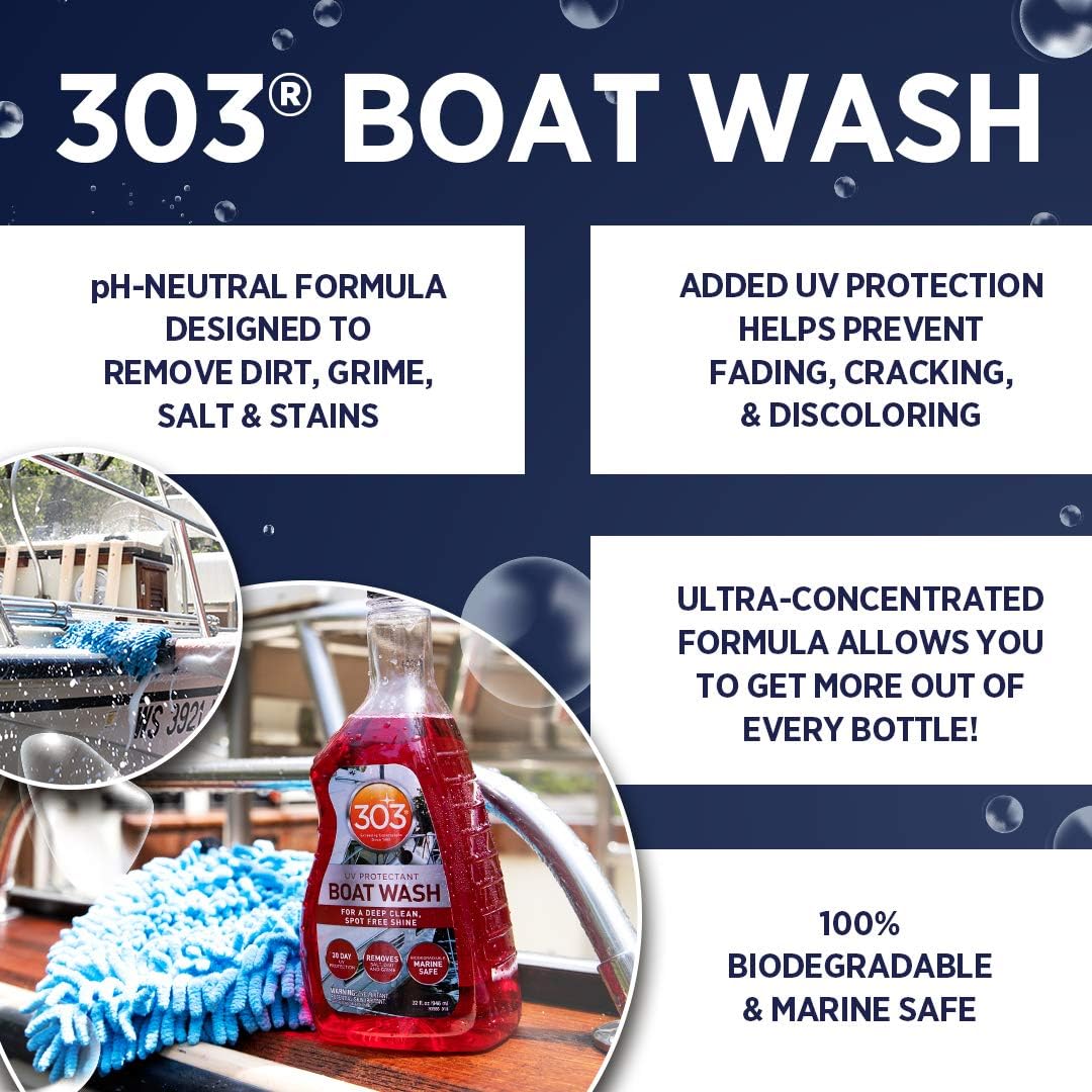 303 Products Marine Boat Wash with UV Protectant - For A Deep Clean, Spot Free Shine - 30 Day UV Protection - Removes Salt