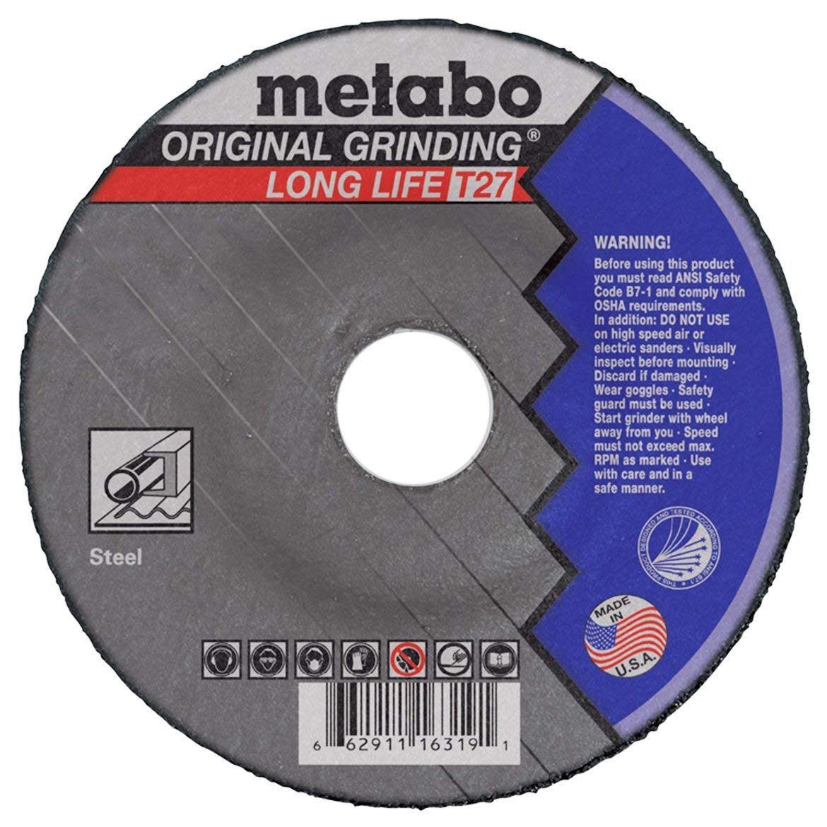 Metabo 6-inch Original Long Life Grinding Wheel | Type 27 | 6" x 1/4" x 7/8" | A24R | Aluminum Oxide | Longer Life