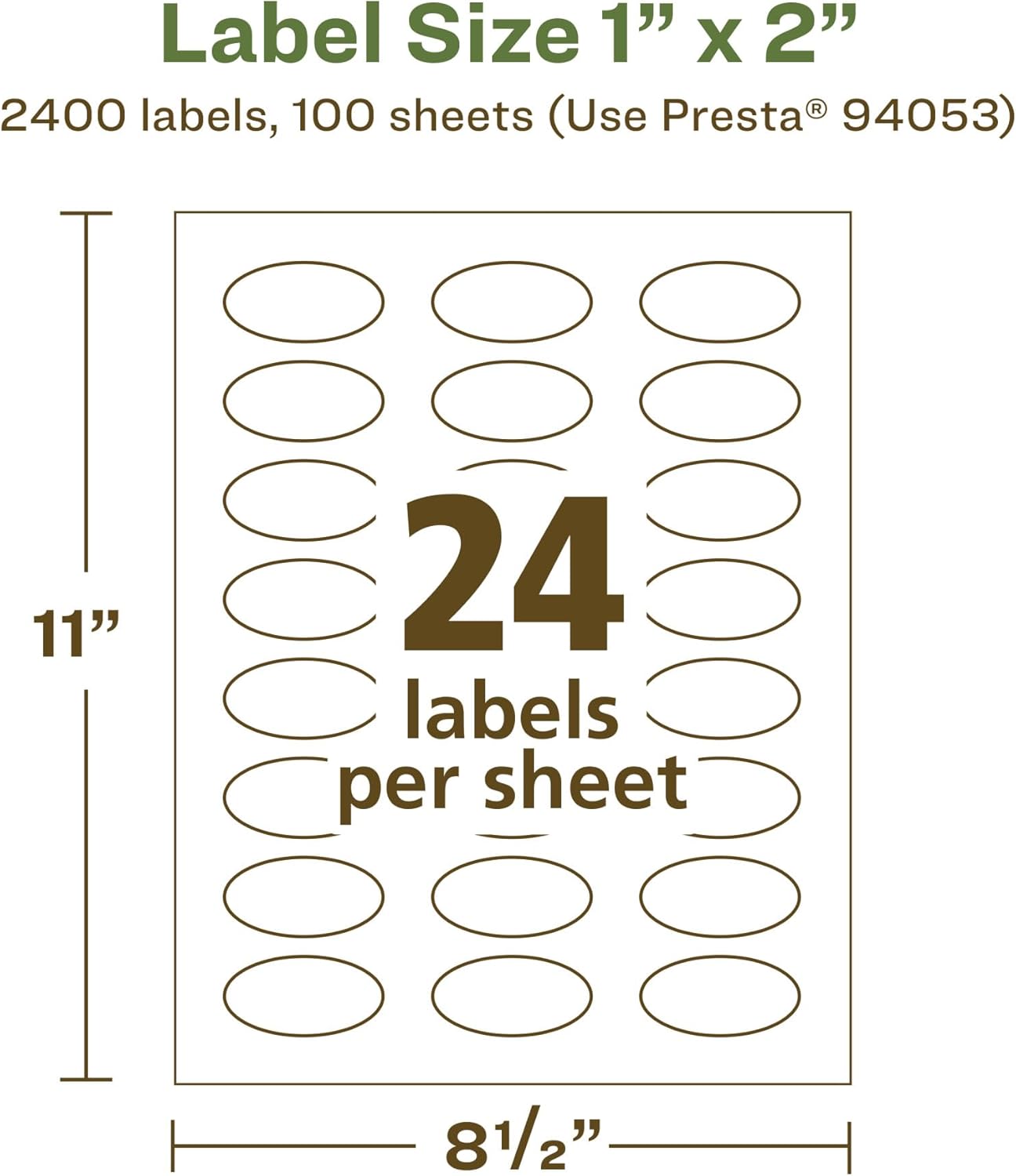AVERY EcoFriendly Matte White Recycled Oval Labels, 1" x 2", Print-to-The-Edge, Permanent Adhesive, Laser/Inkjet Printable