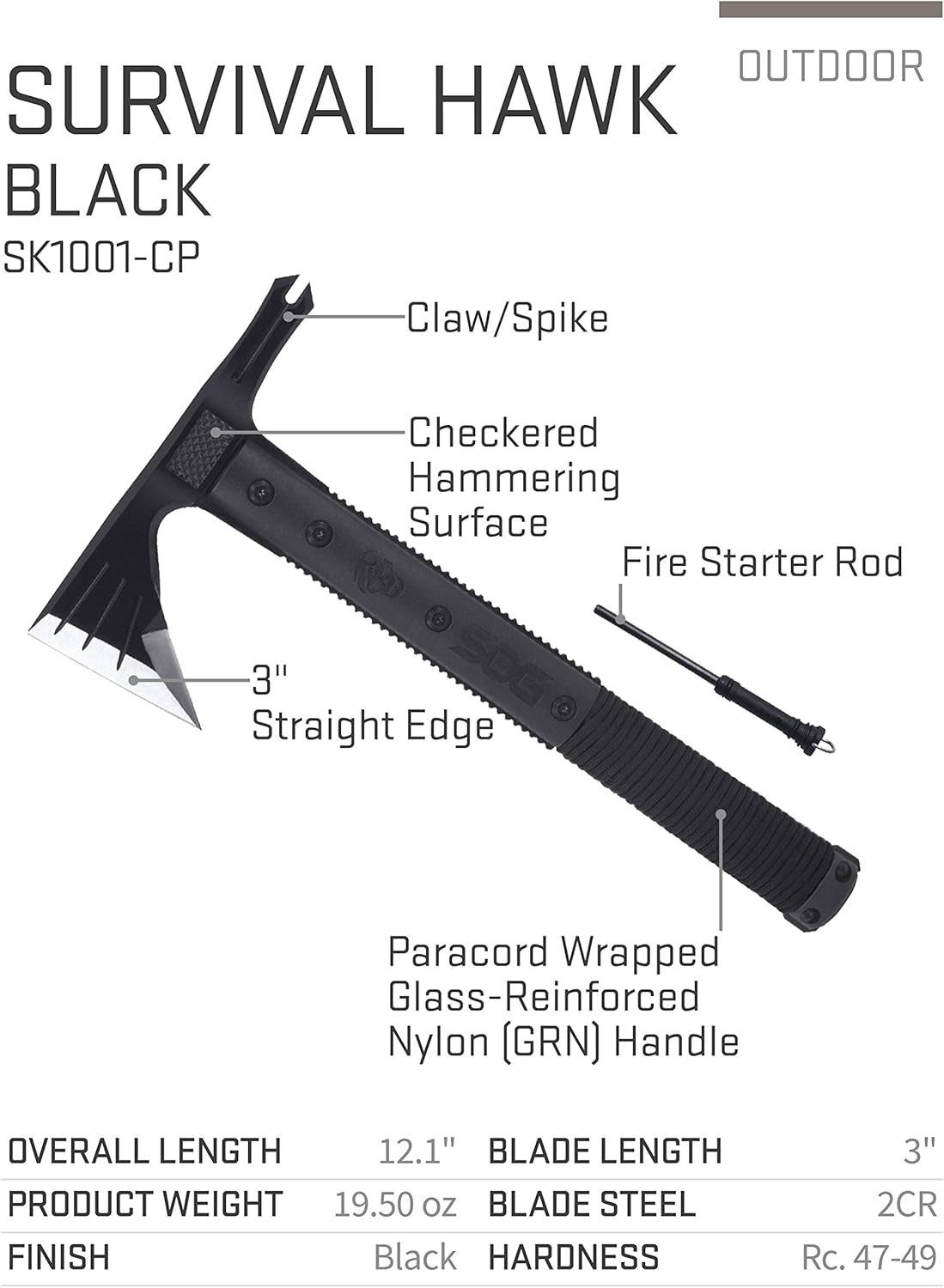 SOG Survival Hawk - Specialty Outdoor Tactical Hatchet, Fire Starter, Nail Puller & Folding Saw - Wood Saw, Hand Saw