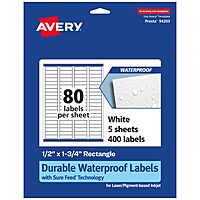 Avery Durable Waterproof Rectangle Labels, Sure Feed Technology, 0.5" x 1.75"