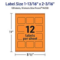 Avery Bright Orange Rectangle Labels, 1-13/16" x 2-3/16", Sure Feed Technology