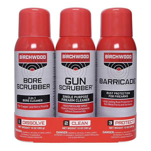 Birchwood Casey 1,2,3 Gun Scrubber, Bore Scrubber & Barricade Value Pack Gun Cleaning Kit, 3 Aerosol Cans, 10 OZ