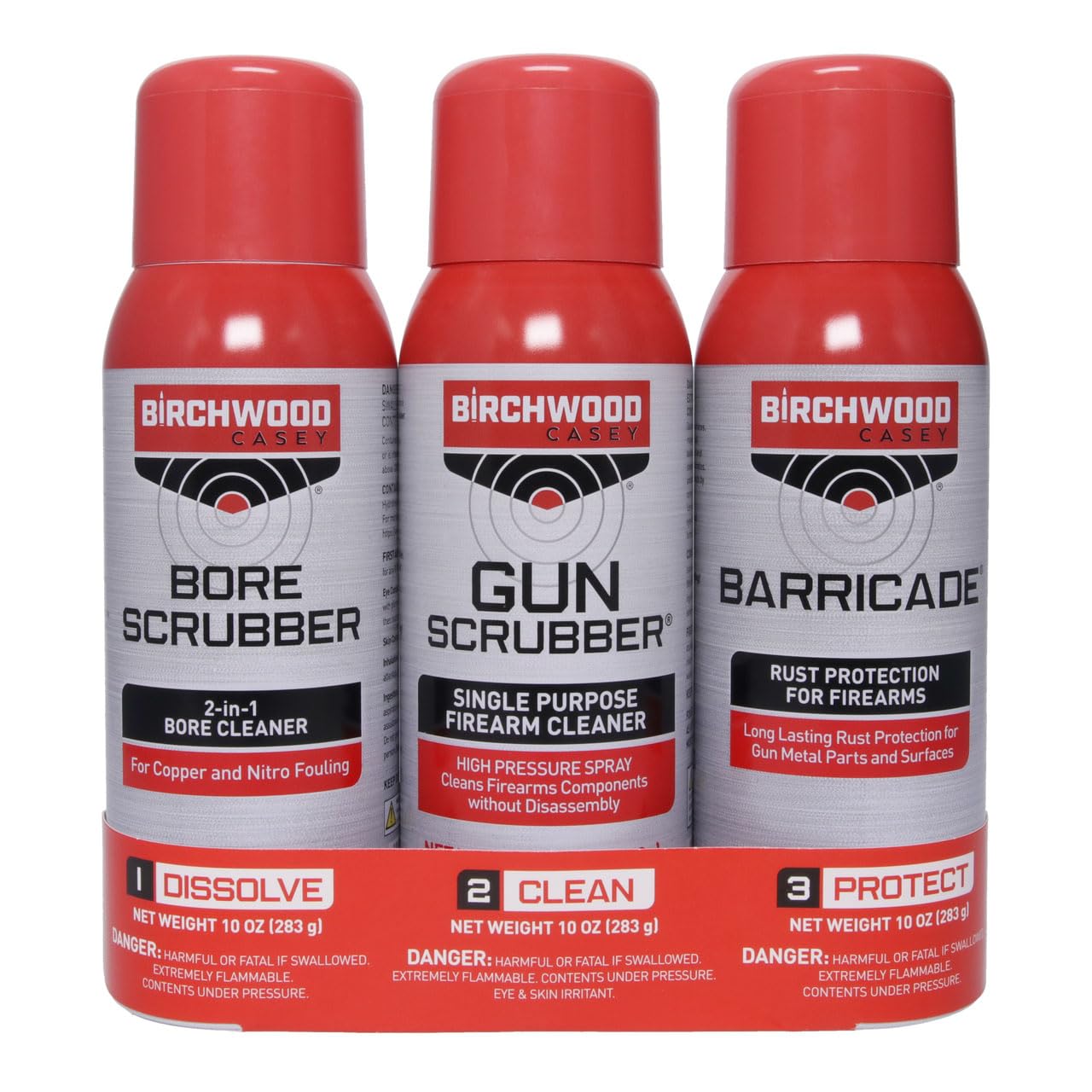 Birchwood Casey 1,2,3 Gun Scrubber, Bore Scrubber & Barricade Value Pack Gun Cleaning Kit, 3 Aerosol Cans, 10 OZ