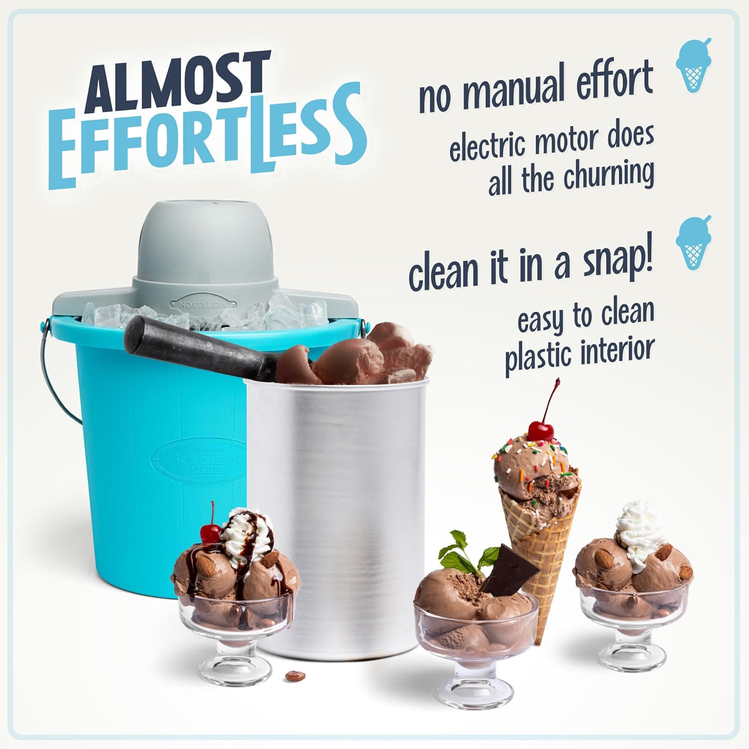 NOSTALGIA 4-Quart Electric Ice Cream Maker - Old Fashioned Design