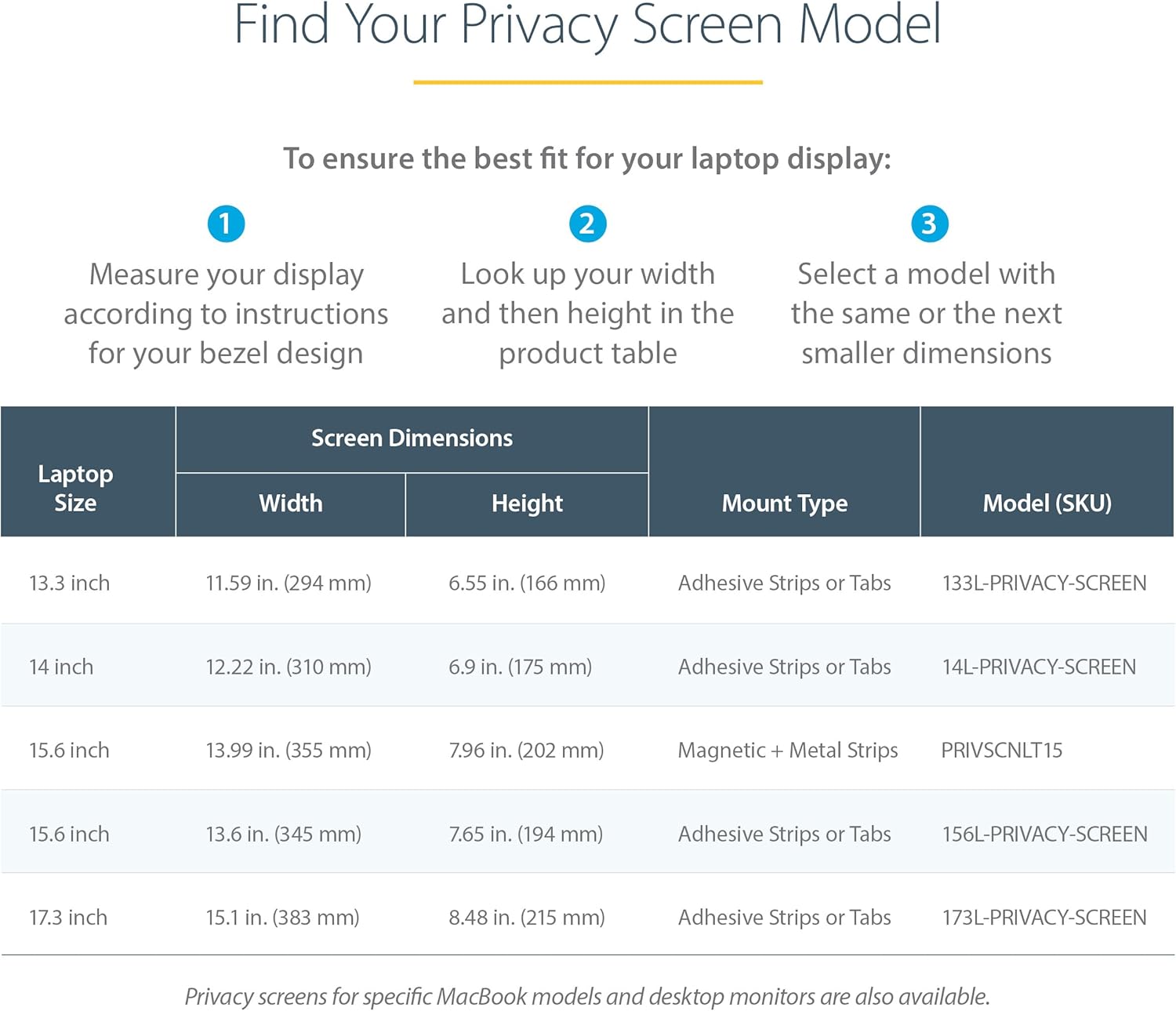 StarTech.com Laptop Privacy Screen - Anti-Glare Privacy Filter for Widescreen (16:9) Displays - Matte/Glossy