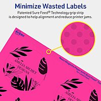 Avery Printable Round Labels, Sure Feed Technology, 3" Diameter, Neon Magenta, Print-to-The-Edge, Laser/Inkjet Printable