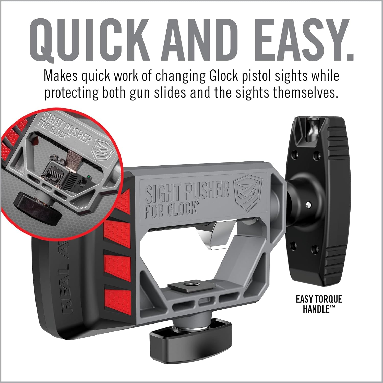 Real Avid Universal Glock Sight Pusher | Front and Rear Sight Tool for Glock 19, 17, 43, 26, 22