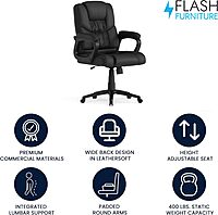 Flash Furniture Fundamentals Big & Tall Swivel LeatherSoft Office and Gaming Chair, Ergonomic Office Chair with Padded Armrests and Adjustable Height, Black