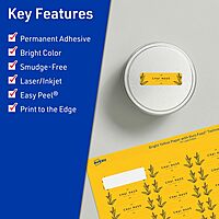 Avery Printable Rectangle Labels, Sure Feed Technology, 1" x 1-1/2", Bright Yellow, Print-to-The-Edge, Laser/Inkjet Printable