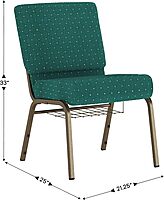 Flash Furniture HERCULES Series 21''W Church Chair in Hunter Green Dot Patterned Fabric with Book Rack - Gold Vein Frame