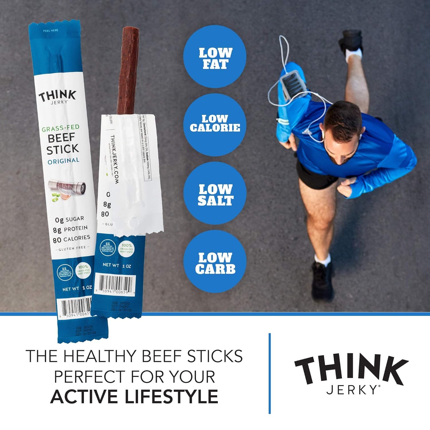 Think Jerky Original Beef Sticks, Gluten and Sugar Free, No Nitrates, Keto Paleo Friendly High Protein Low Carb Meat Snack