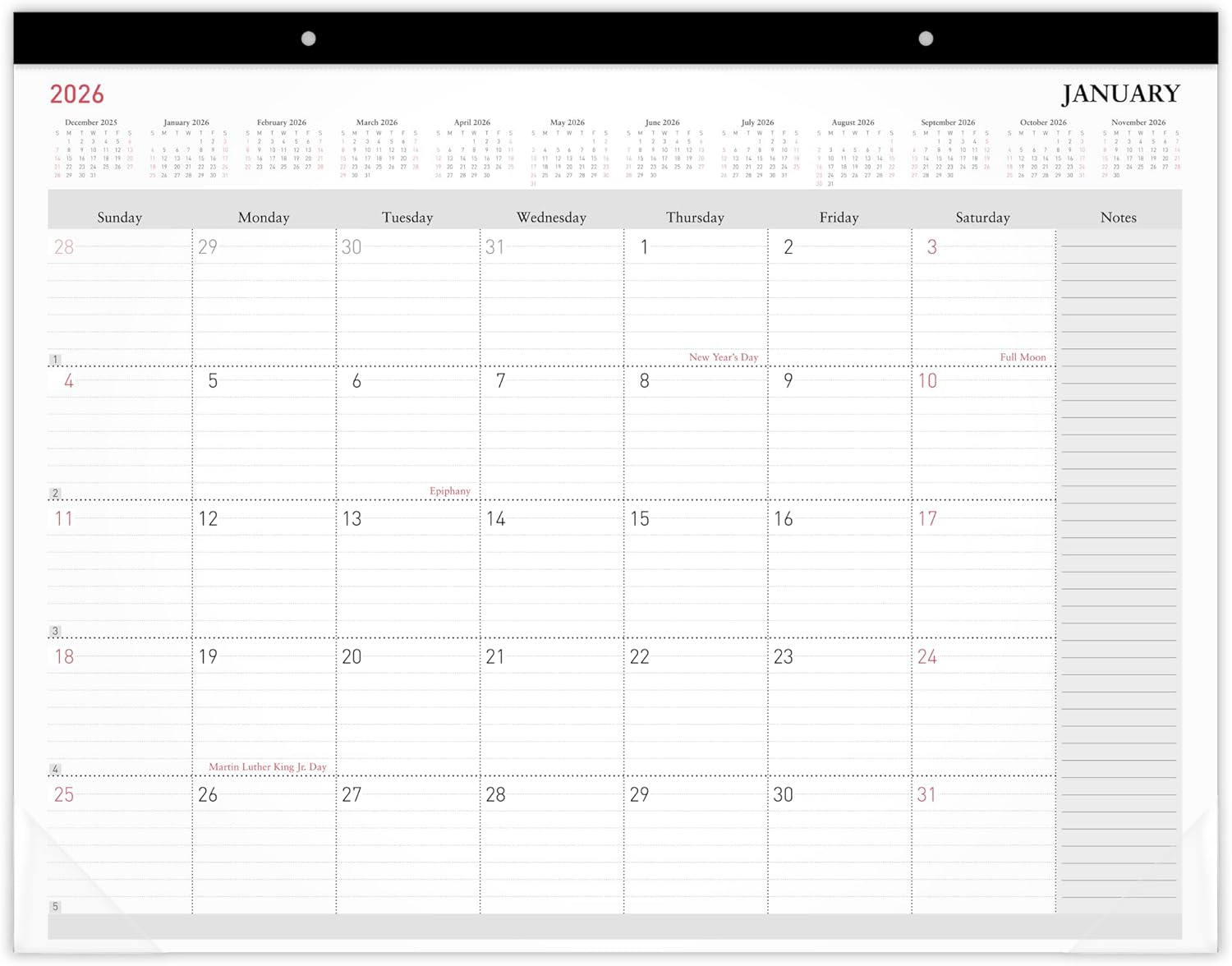 Office Depot Brand Monthly Desk Pad Calendar, 21 3/4" x 17", White, January 2026 to December 2026, OD20260026