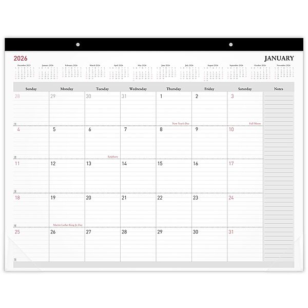 Office Depot Brand Monthly Desk Pad Calendar, 21 3/4" x 17", White, January 2026 to December 2026, OD20260026