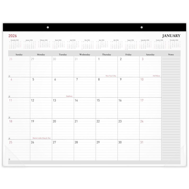 Office Depot Brand Monthly Desk Pad Calendar, 21 3/4" x 17", White, January 2026 to December 2026, OD20260026