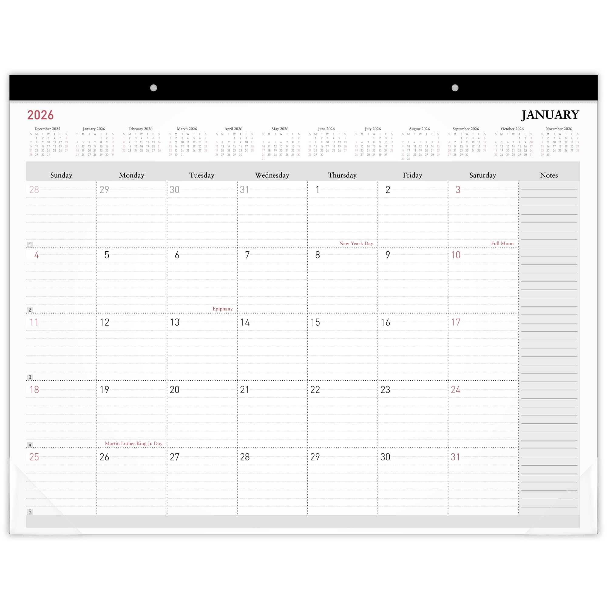 Office Depot Brand Monthly Desk Pad Calendar, 21 3/4" x 17", White, January 2026 to December 2026, OD20260026