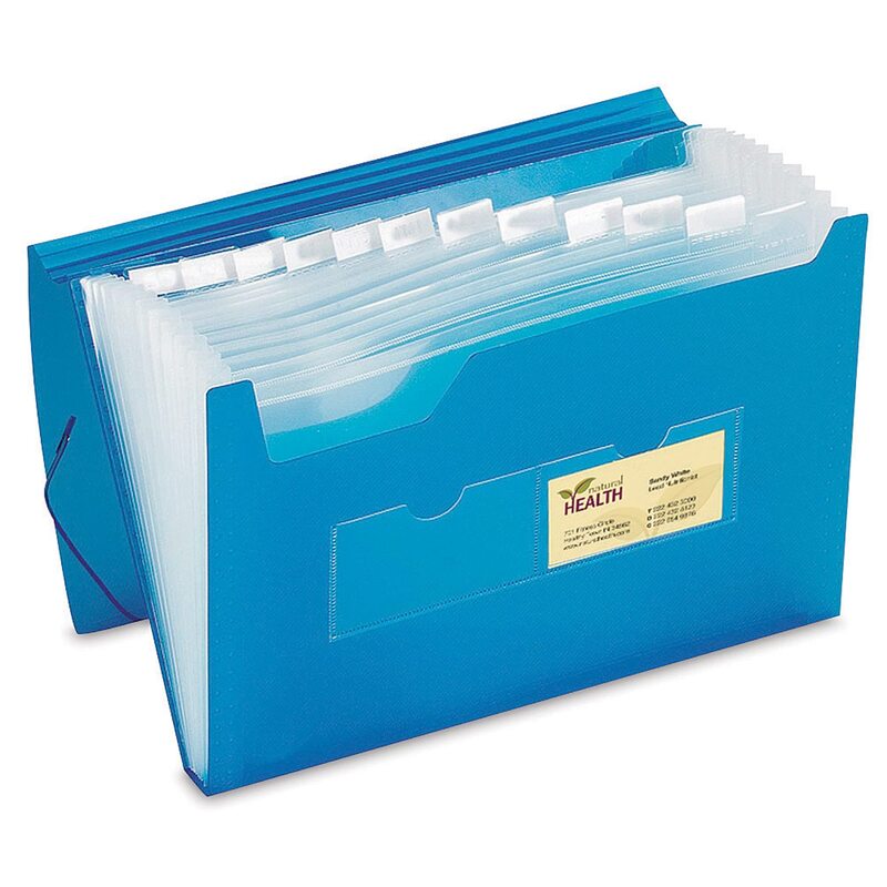 Office Depot Brand Polypropylene File, 13 Pocket, Expansion 12in, 8 1/2in x 11in, Letter, Blue, Pack of 1