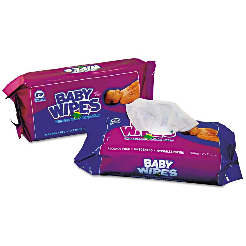 Royal Paper Baby Wipes Refills, White, 80 Wipes Per Pack - Case Of 12 Packs