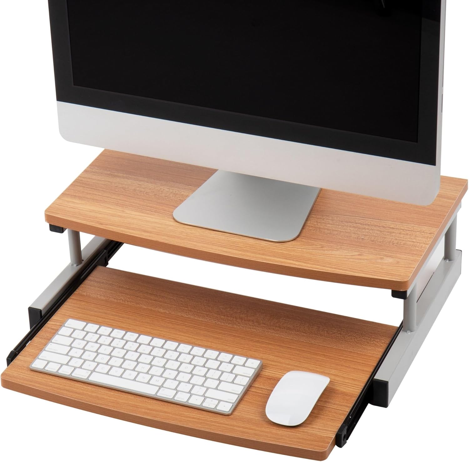Mind Reader Monitor Stand, Sliding Keyboard Drawer, Laptop, Riser, Office, Wood/Metal, 20" L x 14.75" W x 5.9" H, Brown