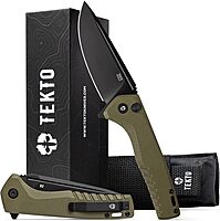 F3 Charlie Button Lock Folding Knife, Fine Edge Blade, Tactical OD Green G10 Handle