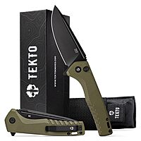 F3 Charlie Button Lock Folding Knife, Fine Edge Blade, Tactical OD Green G10 Handle
