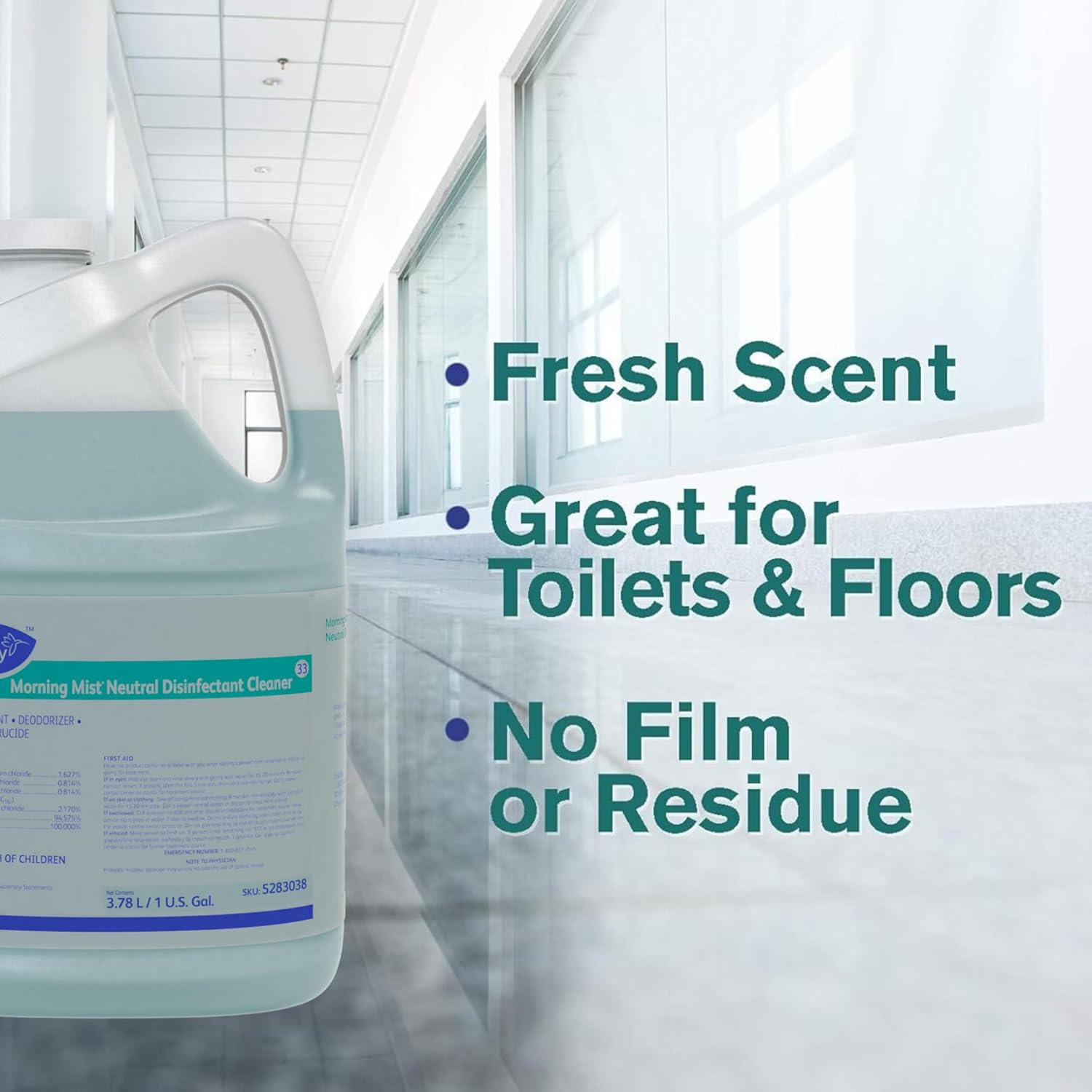 Diversey Morning Mist Neutral Disinfectant Cleaner, Fresh Scent, 128 Oz Carton, Case Of 4