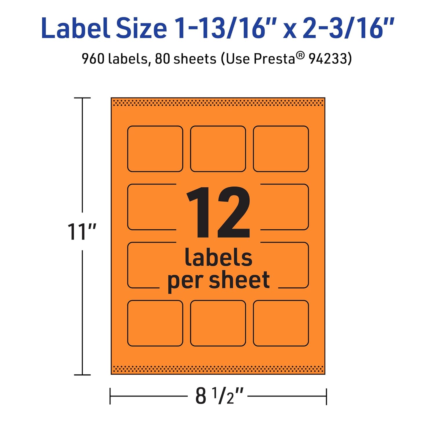 Avery Bright Orange Rectangle Labels, 1-13/16" x 2-3/16", Sure Feed Technology