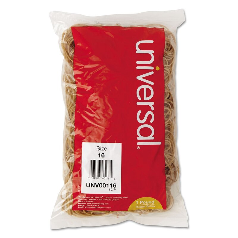 Universal Rubber Bands, Size #16, 2.5in x 0.06in, 1900 Count, Beige