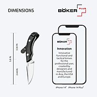 Boker Plus J-Bite - Fixed Blade Knife with Leather Sheath & G10 Handle Scales - Large Outdoor Knife with 440C Blade