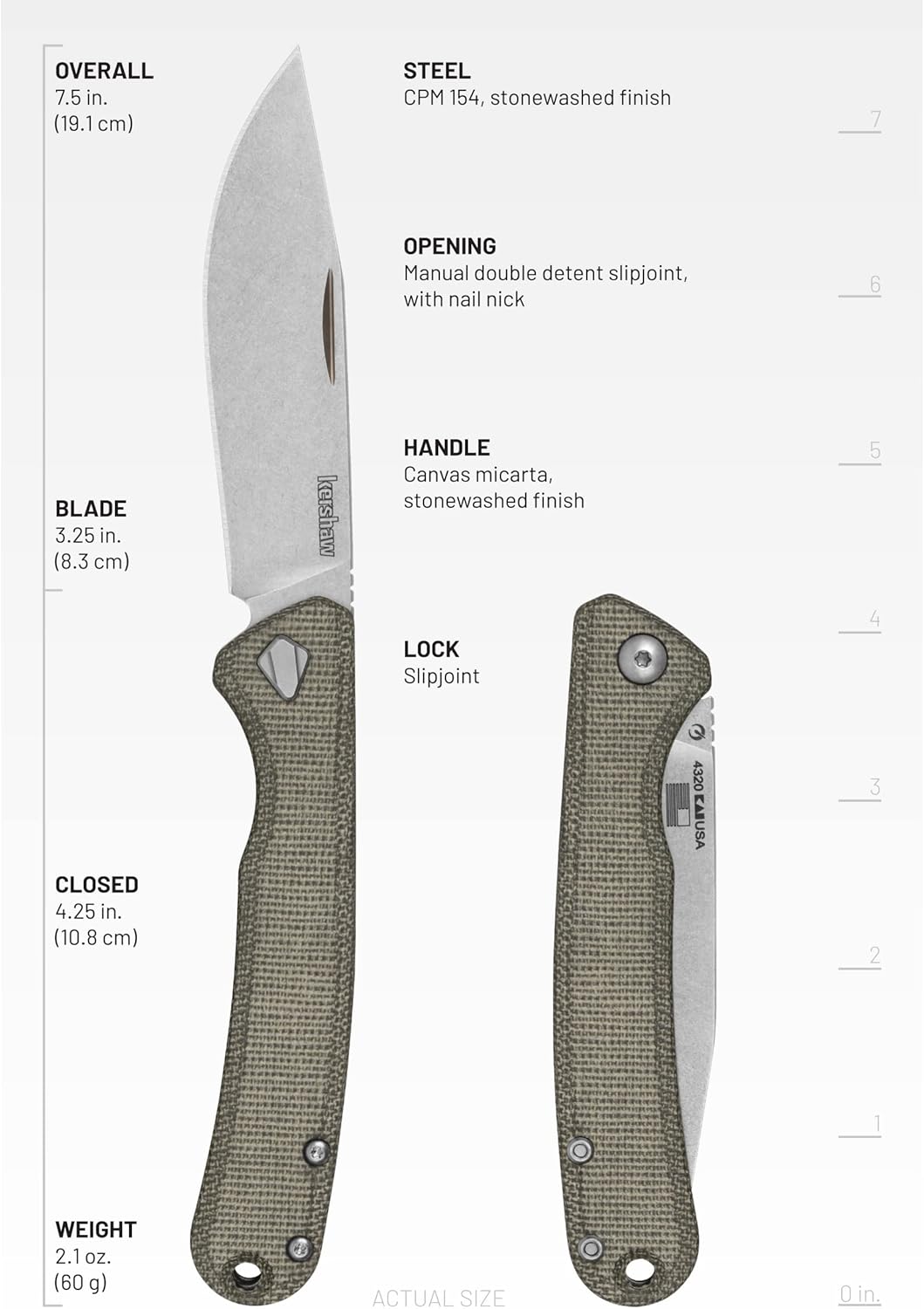 Kershaw Federalist Folding Pocket Knife, Manual Folder with Nail Nick, 3.25 inch CPM 154 Stainless Steel Blade