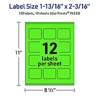 Avery Printable Rectangle Labels, Sure Feed Technology, 1-13/16" x 2-3/16", Neon Green Labels, Print-to-The-Edge, Laser/Inkjet Printable, 120 Total, Great for Mailing 120 labels