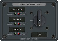 Blue Sea Systems 8366 AC Rotary Switch Panel 30 Ampere 3 positions + OFF, 2 Pole, Beige, 3.75" H x 5.25" W x 2.41" D