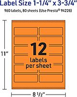 Avery Printable Rectangle Labels, Sure Feed Technology, 1-1/4" x 3-3/4", Bright Orange, Print-to-The-Edge, Laser/Inkjet Printable