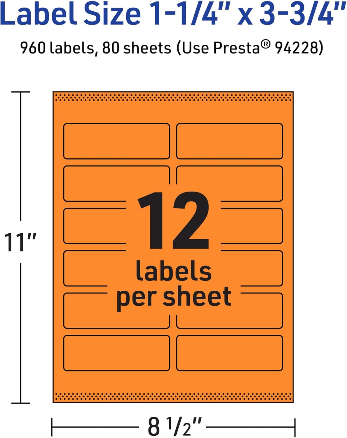 Avery Printable Rectangle Labels, Sure Feed Technology, 1-1/4" x 3-3/4", Bright Orange, Print-to-The-Edge