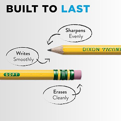 Ticonderoga Wood-Cased Pencils, Unsharpened, 2 HB Soft, Yellow, 12 Count